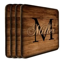 Buy 🤩 Bars Customizable Wooden Square Coasters - Monogram - Set Of 4 👏