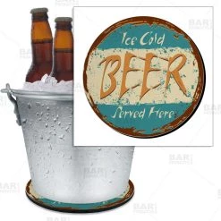 Buy 🤩 Bars Retro Ice Cold Beer Served Here Beer Bucket Coaster - 8.75" Diameter (Reuseable) 😀