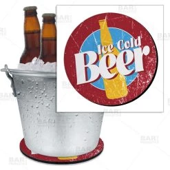 Buy ✔️ Bars Retro Ice Cold Beer Beer Bucket Coaster - 8.75" Diameter (Reuseable) ⭐