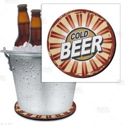 Buy ⭐ Bars Retro Cold Beer Beer Bucket Coaster - 8.75" Diameter (Reuseable) 👍