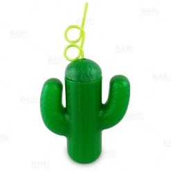 Brand new 👍 Bars Green Plastic Cactus Drinking Cup W/ Twisty Straw And Lid - 20 Ounce ⌛