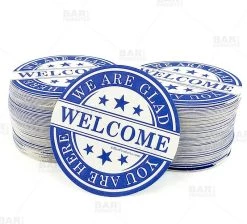 Best deal 👏 Bars Round Drink Coasters "We Are Glad You Are Here" 3.5 Inch Diameter - Pack Of 250 ⌛