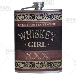 Promo 😀 Bars Stainless Steel Hip Flask -Whiskey Girl Design - Several Size Options ⭐