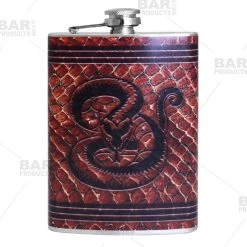 Best Sale 🔔 Bars Stainless Steel Hip Flask - Leather Snake Design - Several Size Options ❤️