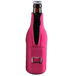Hot Sale ⭐ Bars Pink Neoprene Bottle Cooler W/ Bottle Opener 🤩