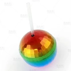 Best Pirce 🧨 Bars Plastic Rainbow Disco Ball Drinking Cup W/ Straw And Lid - 12 Oz 🥰 -BARS Sales Store rainbow disco ball novelty cup bpc 1 800x