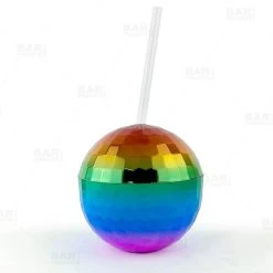 Best Pirce 🧨 Bars Plastic Rainbow Disco Ball Drinking Cup W/ Straw And Lid - 12 Oz 🥰