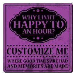 Deals 😍 Bars CUSTOMIZABLE Coaster - 3.5in Square Foam - Happy Hour Design 🌟 -BARS Sales Store square foam coaster purple happy hour web1 800x
