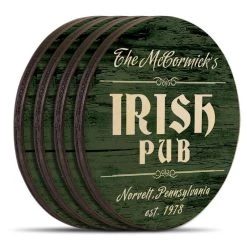 Cheap ✔️ Bars Customizable Wooden Coasters - Irish Theme - Round - Set Of 4 👍