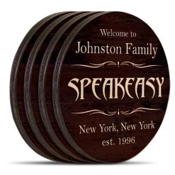 Wholesale 😀 Bars Customizable Wooden Coasters - Speakeasy Theme - Round - Set Of 4 🛒