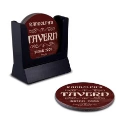 Top 10 👍 Bars Customizable Wooden Coasters - Tavern Theme - Round - Set Of 4 🤩 -BARS Sales Store wood coasters custom main shot tavern customize with caddy 800x