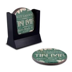 Coupon 😀 Bars Customizable Wooden Coasters - Tiki Theme - Round - Set Of 4 👏 -BARS Sales Store wood coasters custom main shot tiki bar customize with caddy 800x