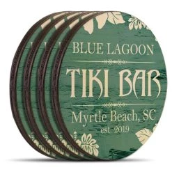 Coupon 😀 Bars Customizable Wooden Coasters - Tiki Theme - Round - Set Of 4 👏