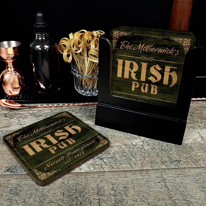 Flash Sale 🧨 Bars Customizable Wooden Square Coasters - Irish Theme - Set Of 4 🧨 2 Flash Sale 🧨 Bars Customizable Wooden Square Coasters - Irish Theme - Set Of 4 🧨 - Image 2