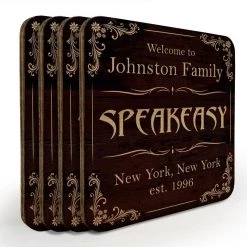 Cheap 👏 Bars Customizable Wooden Square Coasters - Speakeasy - Set Of 4 🧨