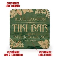 Budget 💯 Bars Customizable Wooden Square Coasters - Tiki Theme - Set Of 4 🤩 -BARS Sales Store wood coasters tiki web 1 800x